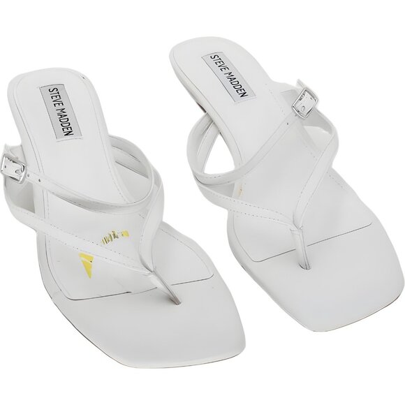 Steve Madden Jessa white leather thong kitten heel sandals Women US 9.5M - Picture 1 of 6